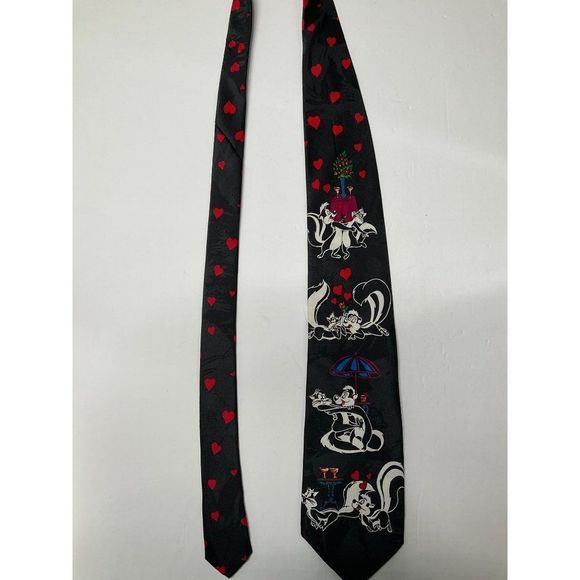 VINTAGE 1993 Pepe Le Pew Neck Tie Looney Tunes Mania Black Cartoon Network Silk - Picture 1 of 5